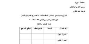 نموذج استرشادى لامتحان العلوم لطلاب الصف الثالث الإعدادى - كورة نيوز